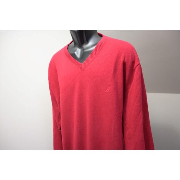 Nautica Pullover V Neck Slim Fit Sweater Red Long Sleeve Casual Mens Sz 2XL XXL - Picture 1 of 7